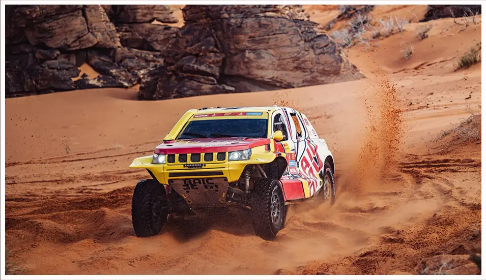 <div style='font-weight: bold; transform: scale(1.2); margin-bottom: 0.5em'>Dakar Rally</div>From 2021 to 2023, BAIC competed in the Dakar Rally for three consecutive years, becoming the only Chinese brand to achieve this milestone.<br/>In 2021, making its debut on the grueling course, BAIC claimed first and second place in the rookie category and finished 13th overall.<br/>In 2023, BAIC broke through to finish 10th overall, earning the first FIA GT Championship points ever scored by a Chinese automaker and driver.